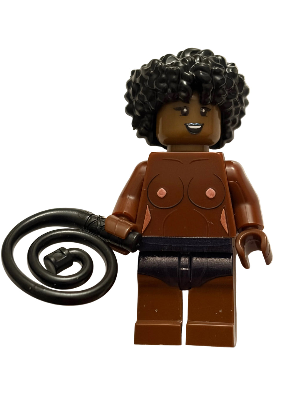 Brown minifigure legs and torso on a white background with whip
