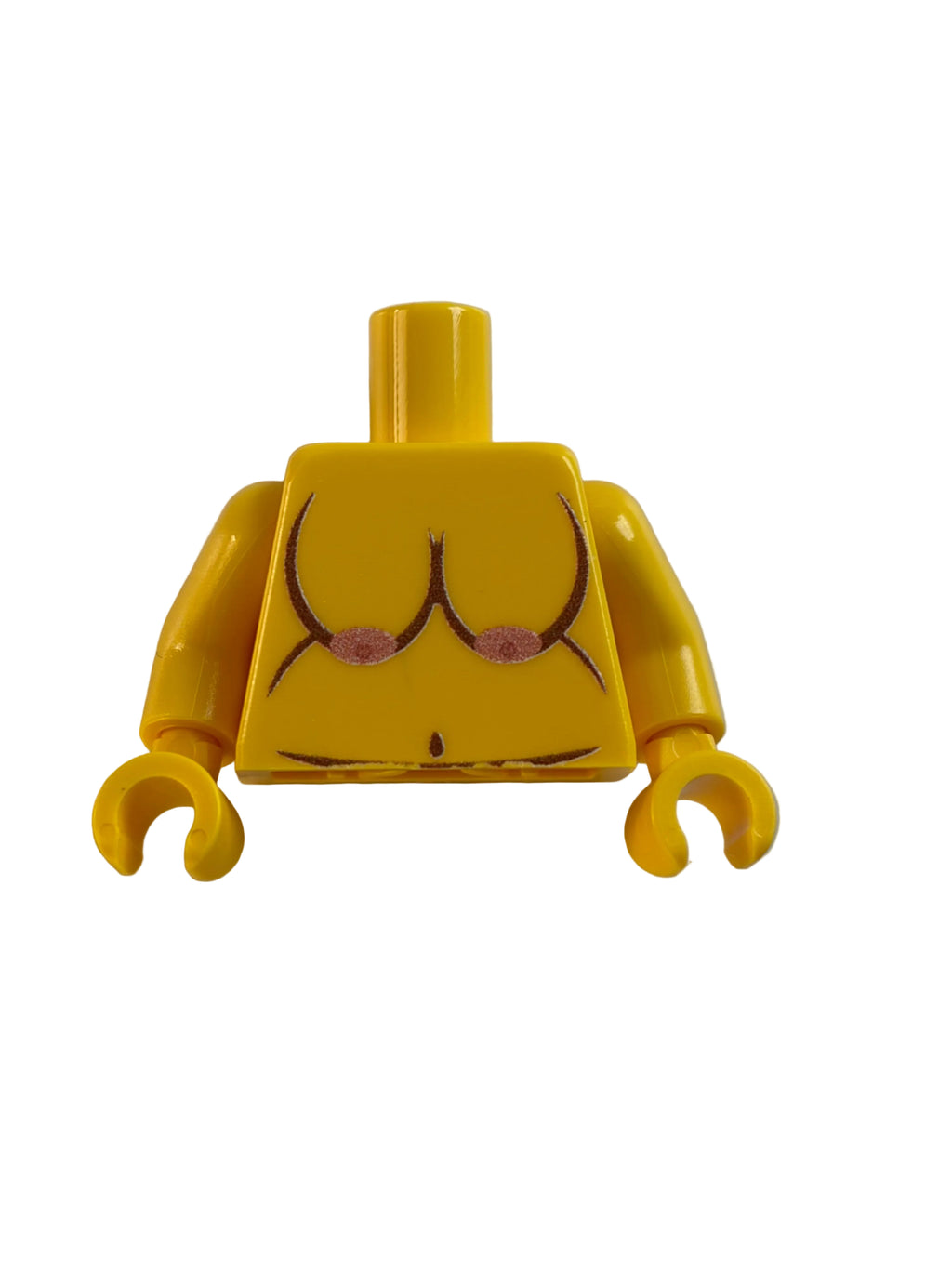 Yellow Lego torso piece with armholes on a white background
