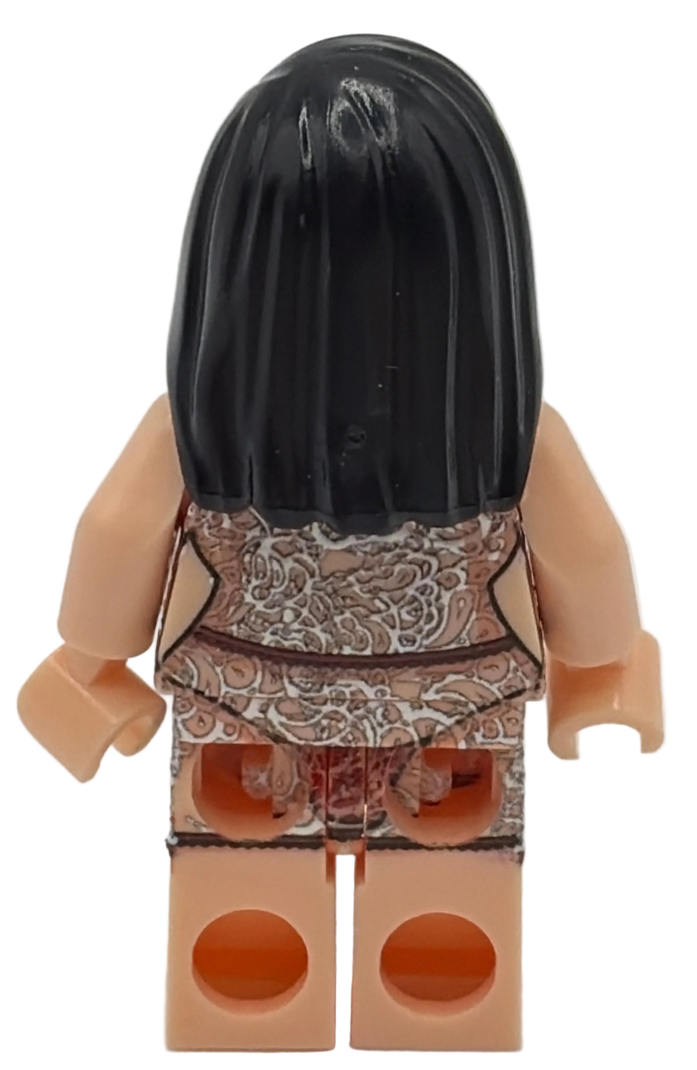 Toy figure with a black head and beige body on a white background