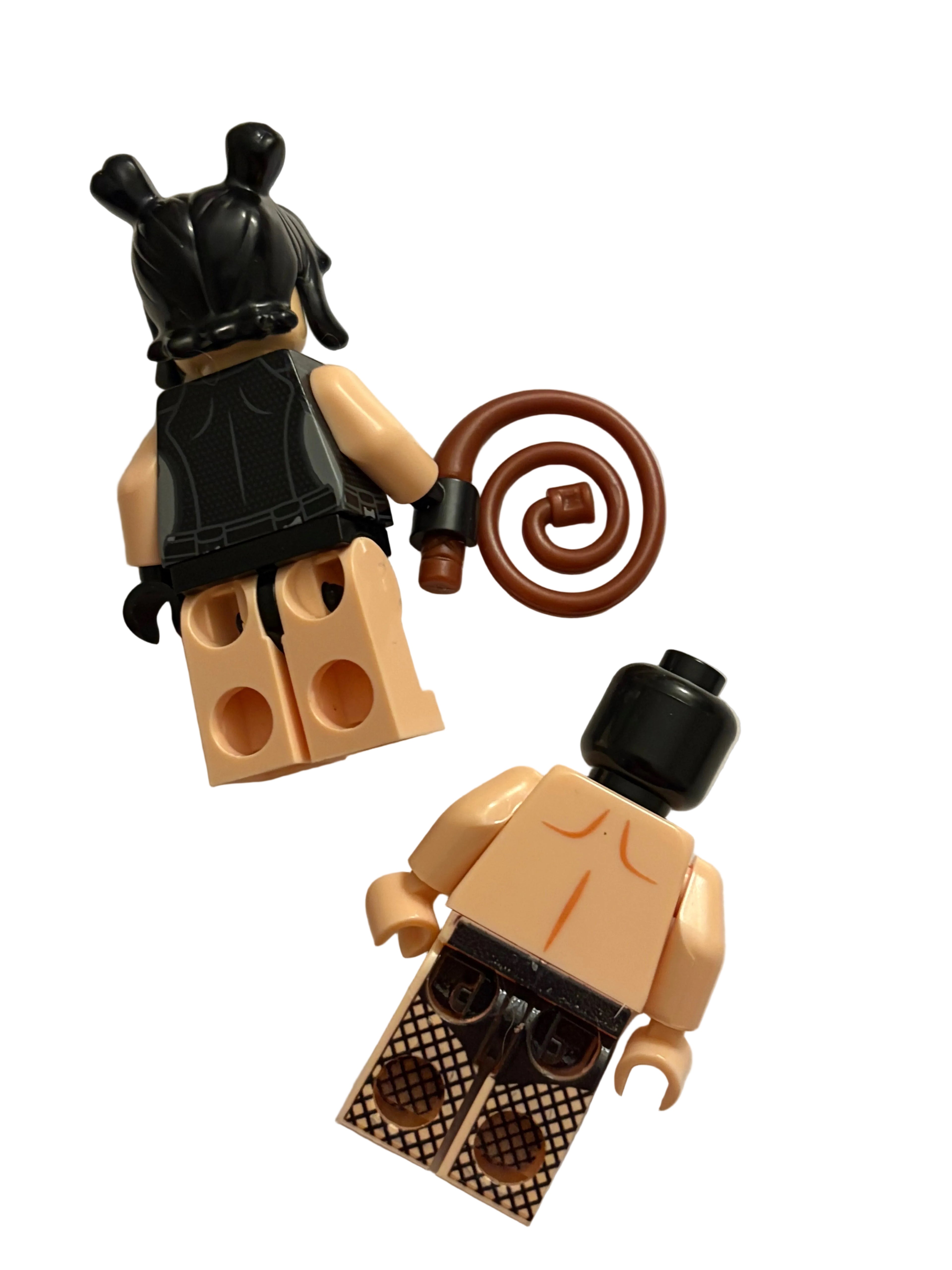 Pink minifigures legs and torso on a white background with whip
