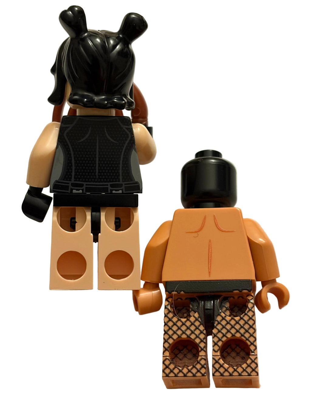 Rear Brown minifigures legs and torso on a white background with whip