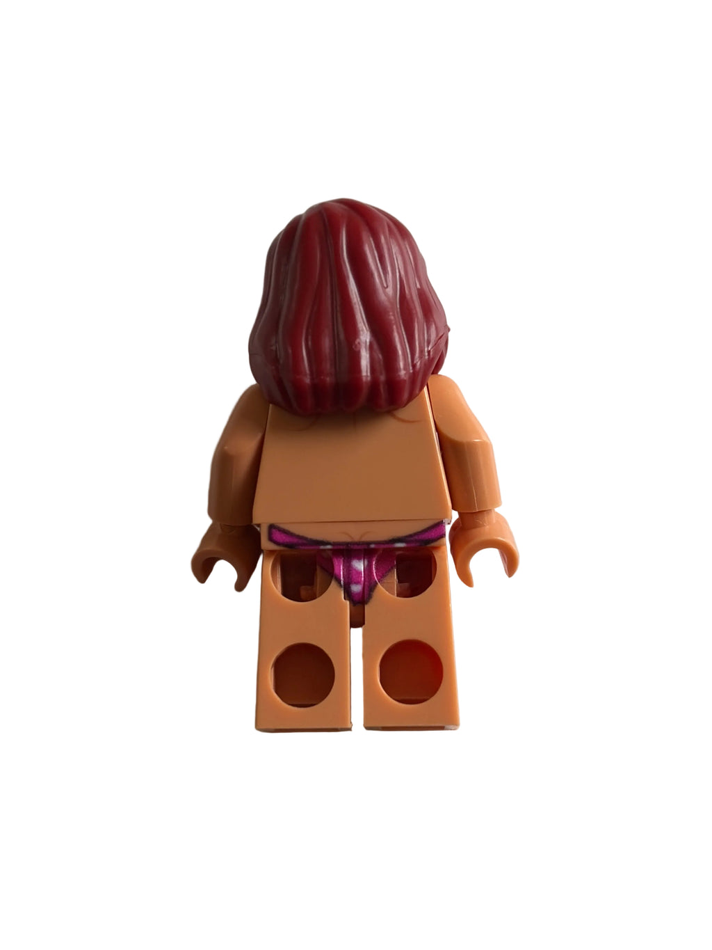 Aminifigure torso with tan skin, a dark reddish-brown hair piece, and a purple waist detail, shown from the back on a light gray background.