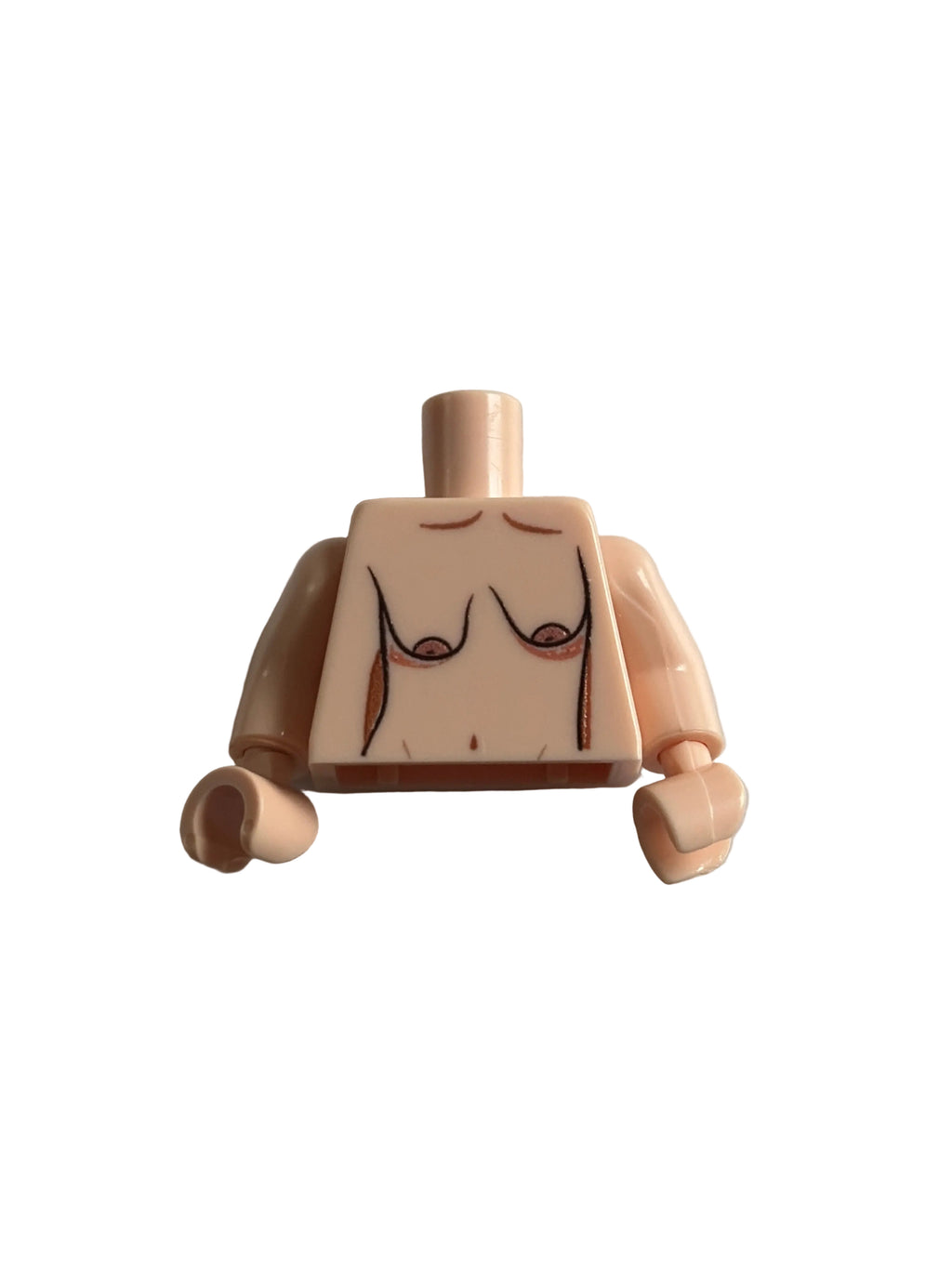 A beige plastic toy head torso piece with printed anime-style eyes and eyebrows, shown on a plain light gray background.