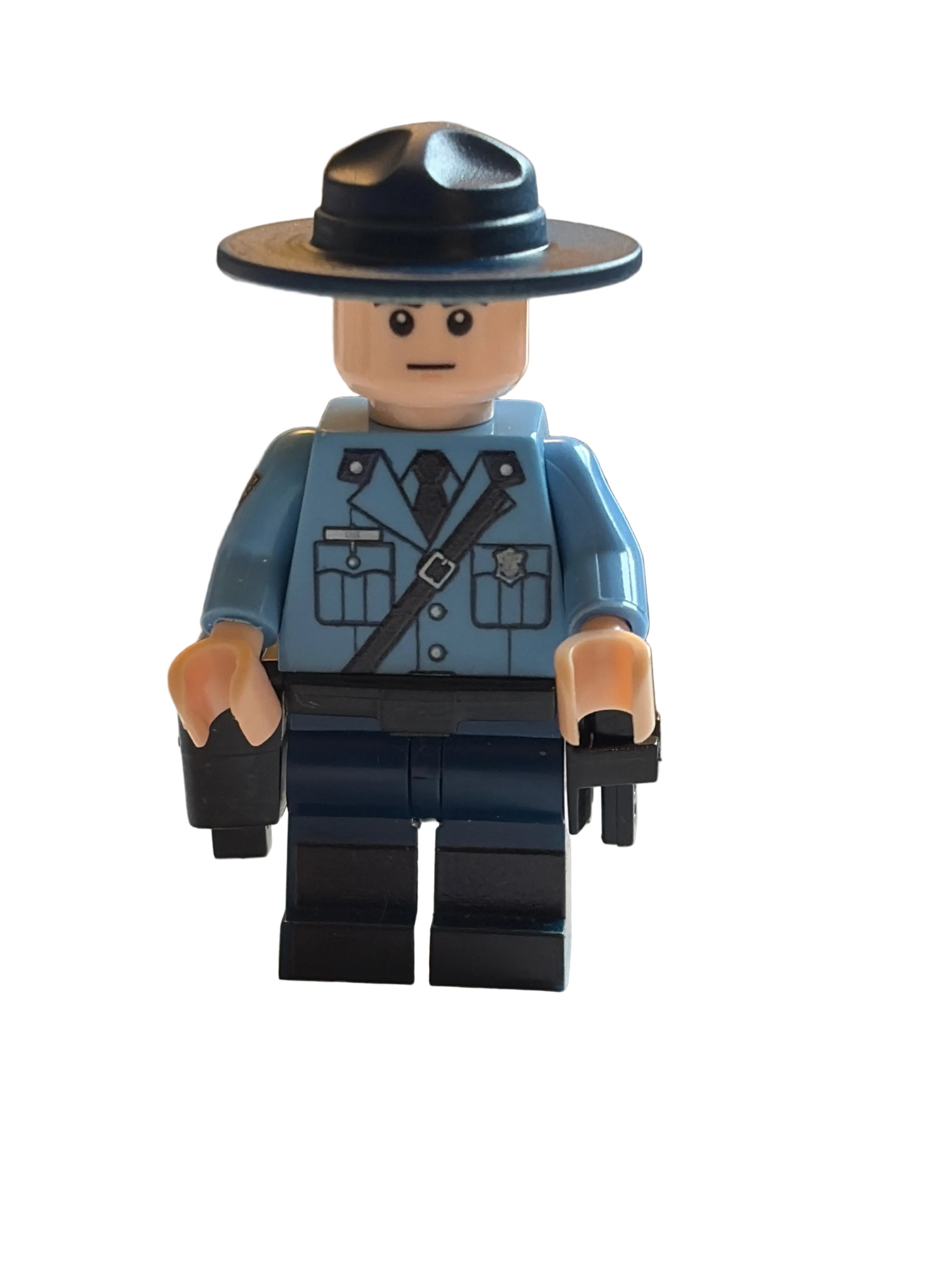 Massachusetts State Police Trooper Minifigure on white background 